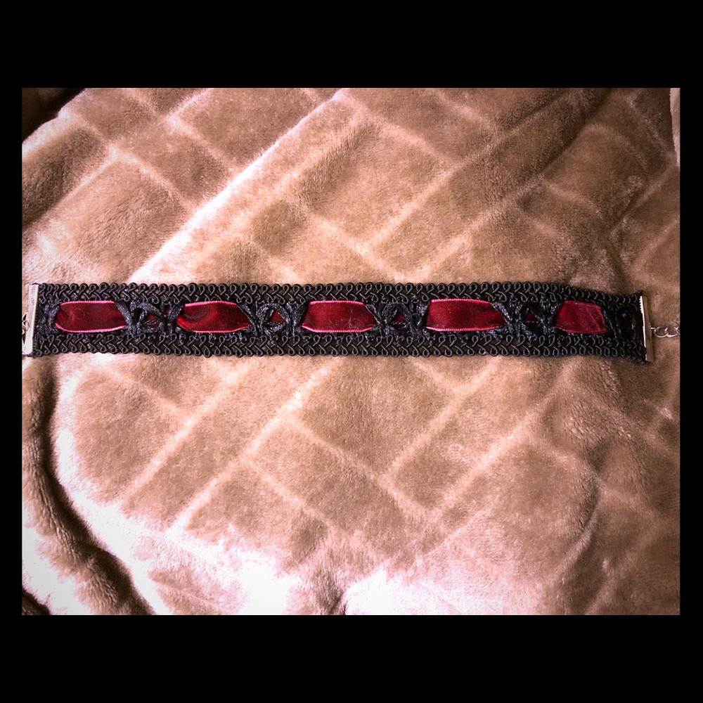 Victorian red and black velvet choker